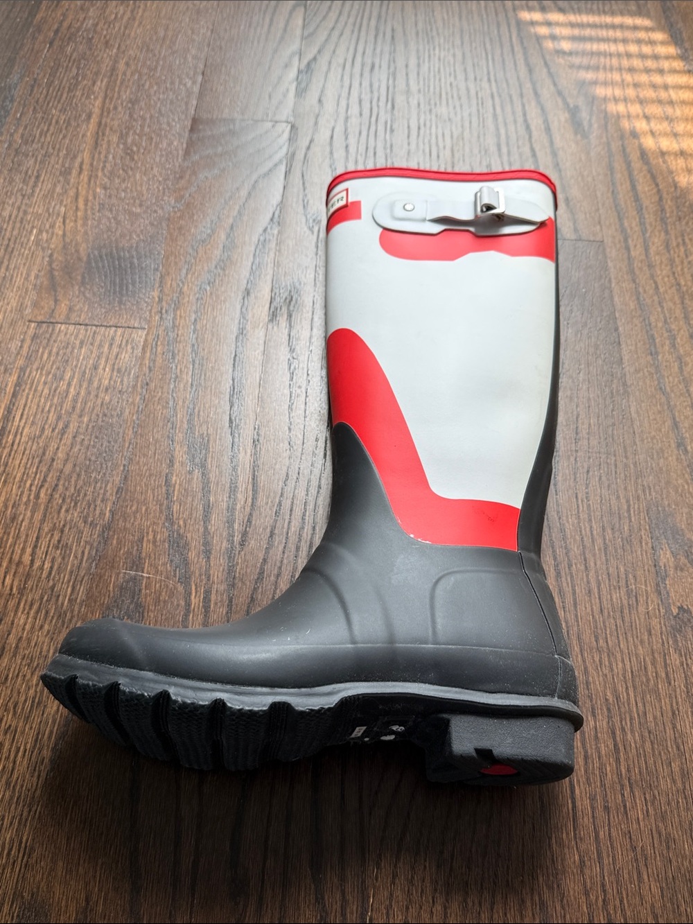 Hunter Tall Rain Boots in White, Red & Black - Picture 7 of 11